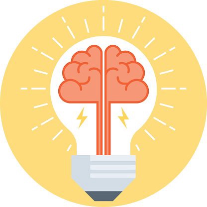 Illustration of light bulb with brain inside to illustrate understanding and knowledge